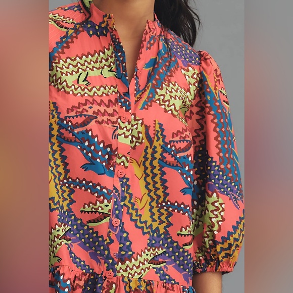 NWOT Size S - Farm Rio Long-Sleeve Printed Mini Dress - Picture 2 of 14